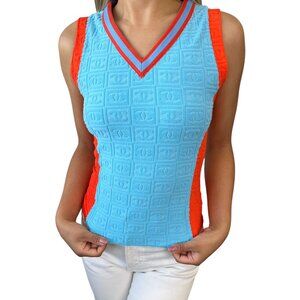 CHANEL Vintage 02S CC Mark Logo Tank Top #38 Terry Orange Blue Nylon [103087]